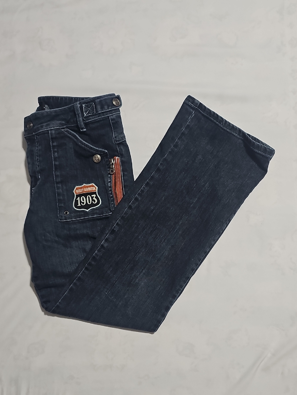 Harley-Davidson Dark Blue Flare/Wide Leg Jeans with 1903 Patch